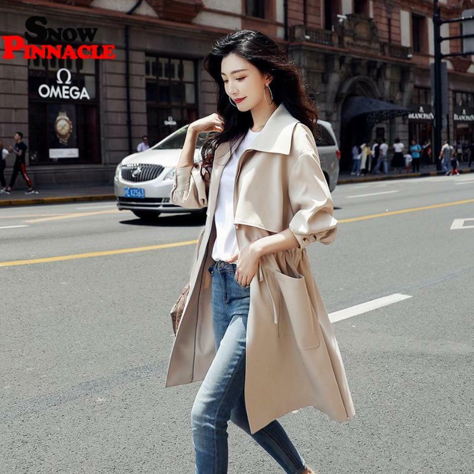Women Trench Fashion long Section Solid Coat Light weight Casual lady's Windbreak trench plus size 210524