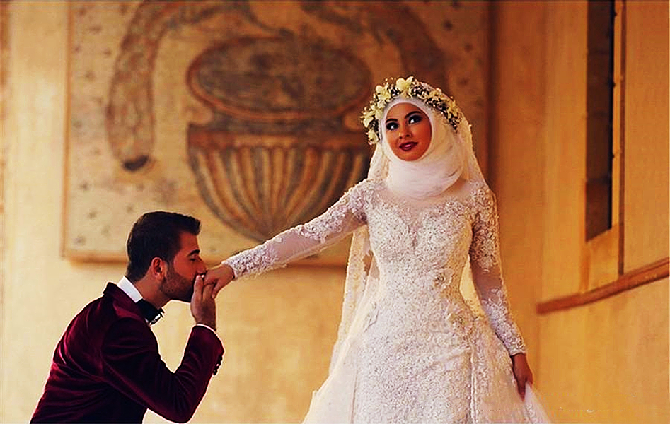 Modest Islamic Mermaid Wedding Dress With Detachable Train illusion Long Sleeve Lace Appliques Beaded Muslim Bridal Gowns 2021 Spring Summer Bride For