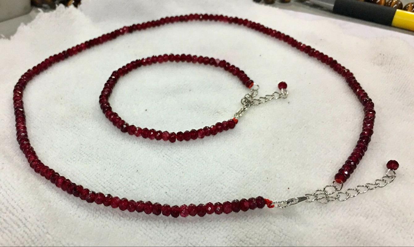 Earrings & Necklace 2x4mm Brazil Red Ruby Faceted Roundel Gemstone + Bracelet Silver Clasps, As pic
Earrings & Necklace 2x4mm Brazil Red Ruby Faceted Roundel Gemstone + Bracelet Silver Clasps, As pic