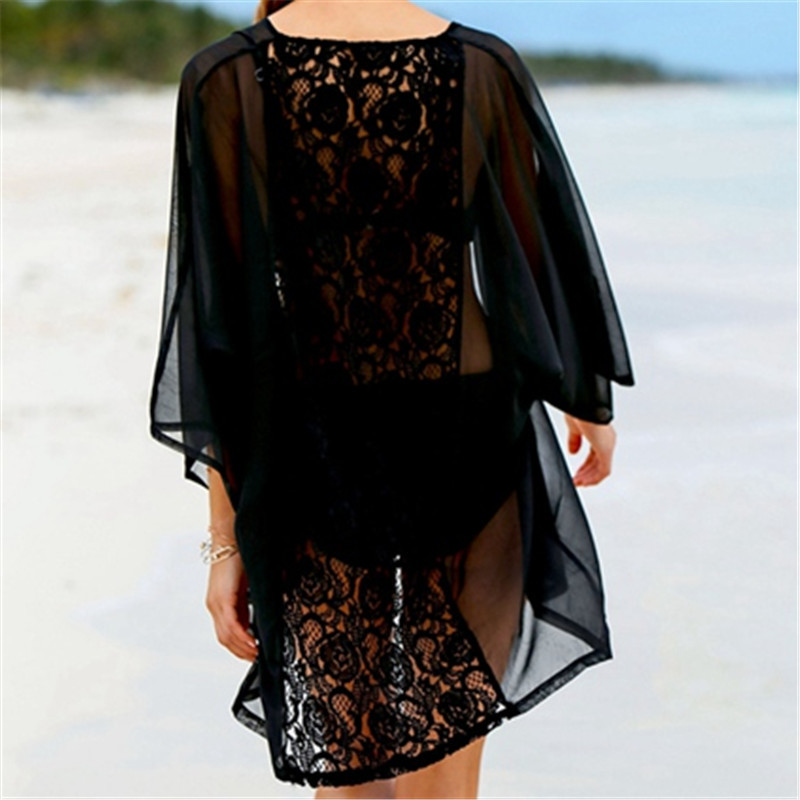 Arrivals Chiffon Beach Cape Robe de Plage Women wear Lace Sexy Poncho Swimsuit Coverup Saida Praia #Q119 210420