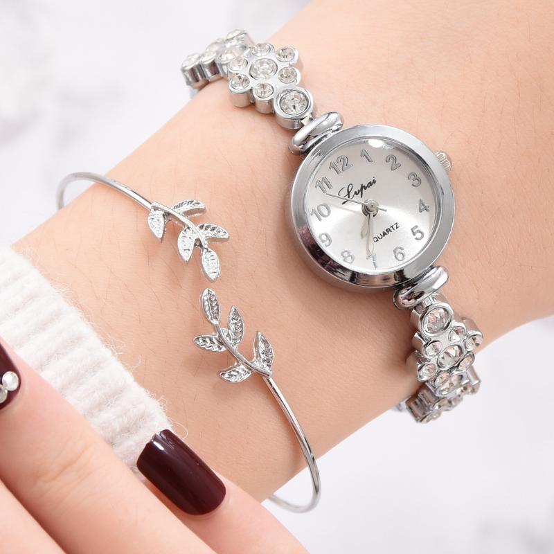 Wristwatches 2pcs/Set Luxury Fashion Diamond Steel Watch Temperament Leaves Bracelet, Rg
Wristwatches 2pcs/Set Luxury Fashion Diamond Steel Watch Temperament Leaves Bracelet, Rg