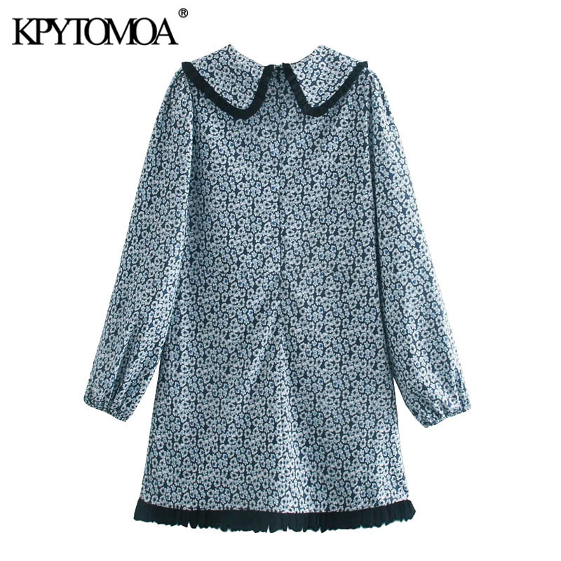 Women Chic Fashion Floral Print Patchwork Mini Dress Peter pan Collar Back Zipper Female Dresses Mujer 210420