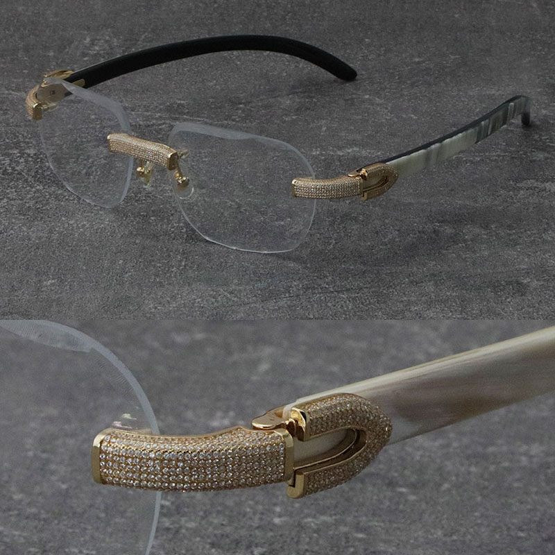 2022 New Black Mix White Buffalo Horn Frames Wood Eyewear Rimless Diamond set Glasses Men Women with C Decoration Rocks Wire 18K gold frame glasses Unisex Eyeglasses
2022 New Black Mix White Buffalo Horn Frames Wood Eyewear Rimless Diamond set Glasses Men Women with C Decoration Rocks Wire 18K gold frame glasses Unisex Eyeglasses