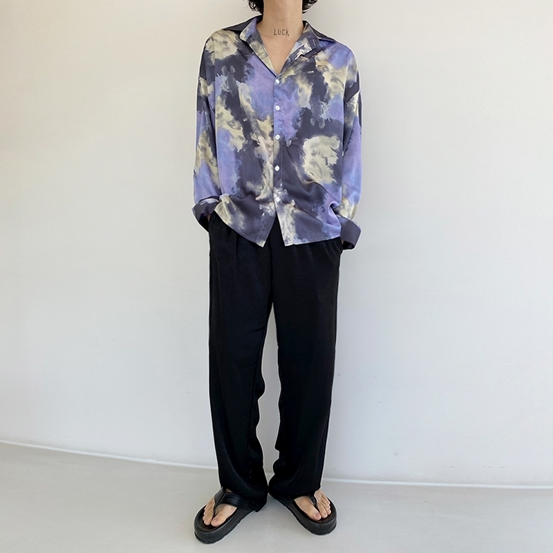 IEFB Men's Clothing Tie Dyed Long Sleeve Shirt Korean Fashion Summer Sunscreen Loose Lapel Causal Shirts 9Y6599 210524