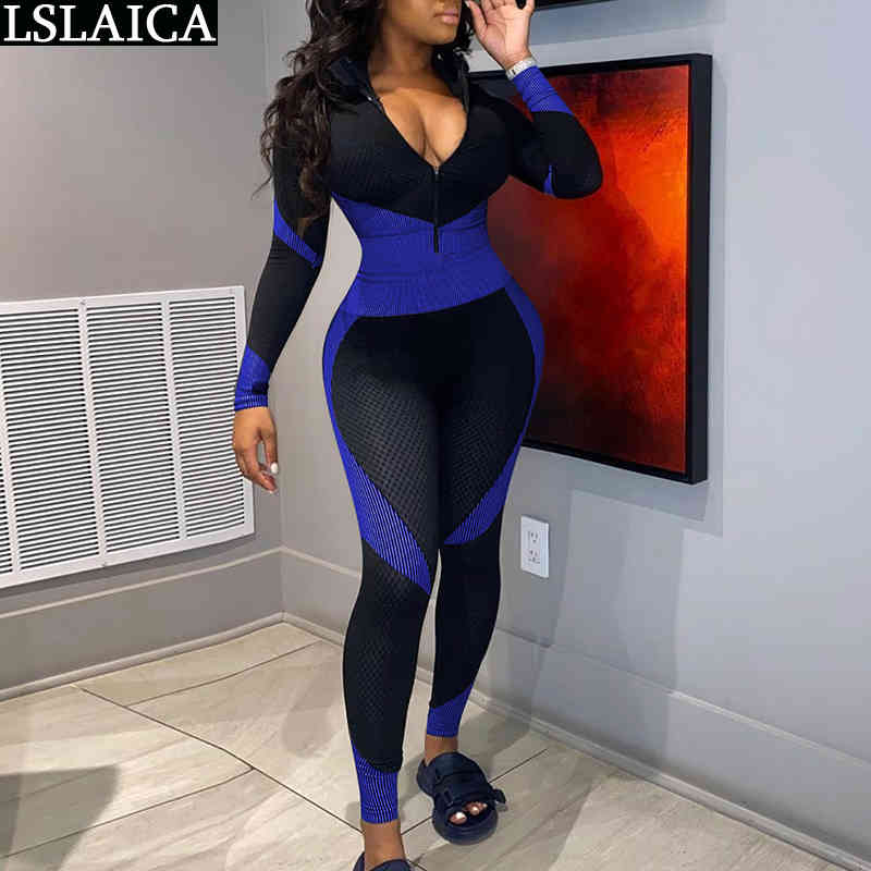 Skinny Jumpsuit for Women Long Sleeve Romper Autumn Plus Size Bodysuit Fashion Overalls Outfits Ropa De Mujer 210515