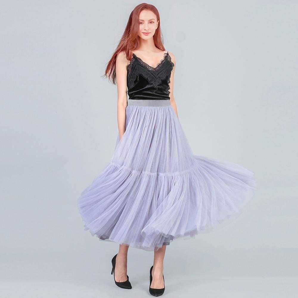 90 cm Runway Soft Tulle Skirt Hand-made Maxi Long Pleated Skirts Vintage Petticoat Voile Jupes Falda 210621