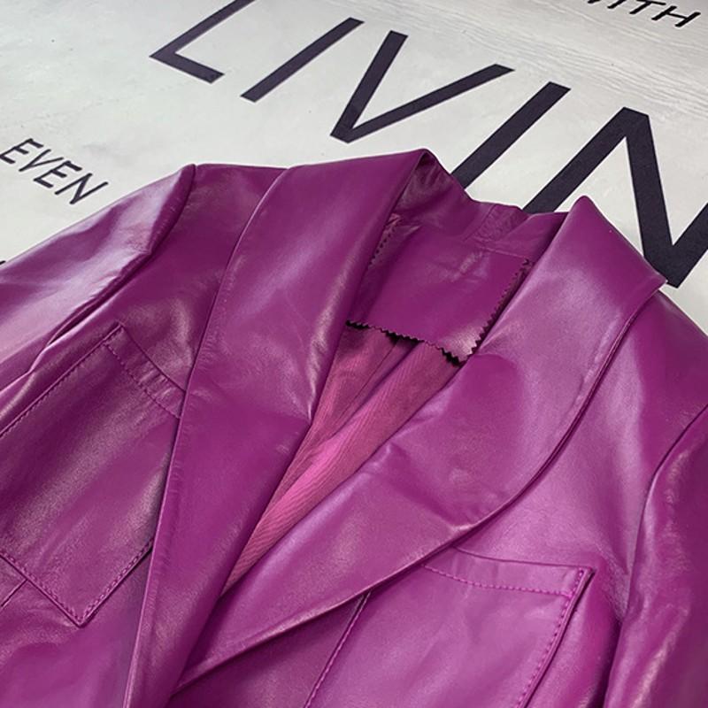 Women 2021 Long Purple Sheepskin Genuine Leather Jacket Belted Slim Fit Office Ladies Party Outwear Windbreaker Trench Coat Women's & Faux
