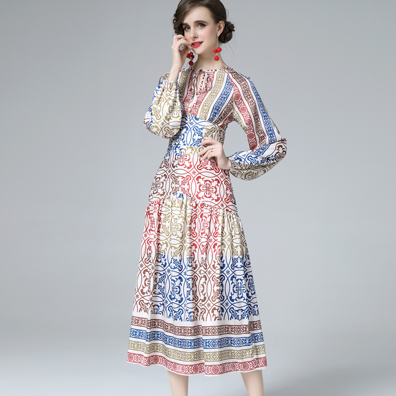 Women's Runway Dress O Neck Lace Up Long Lantern Sleeves Printed Fashion Casual Dress Vestidos, Multi
Women's Runway Dress O Neck Lace Up Long Lantern Sleeves Printed Fashion Casual Dress Vestidos, Multi