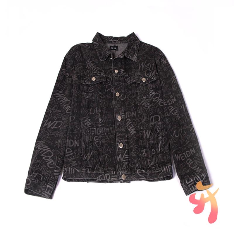 We11done Jacket Retro Distressed Full Graffiti Signed Denim High Quality Cotton Tops Men Women Oversized Welldone Casual Jackets Men's