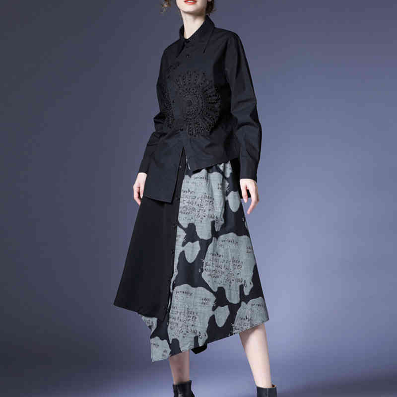 Patchwork Embroidery Shirt For Women Lapel Long Sleeve Casual White Blouse Female Fashion Clothing 210524