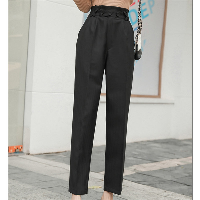 Loose Slim Streetwear Plus Thick Autumn Professional Ankle-Length Pants All-Match Casual Straight Office Lady Trousers 210421