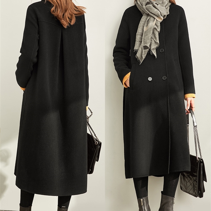 Hepburn all wool double faced en overcoat women's winter black loose long coat 11980086 210527