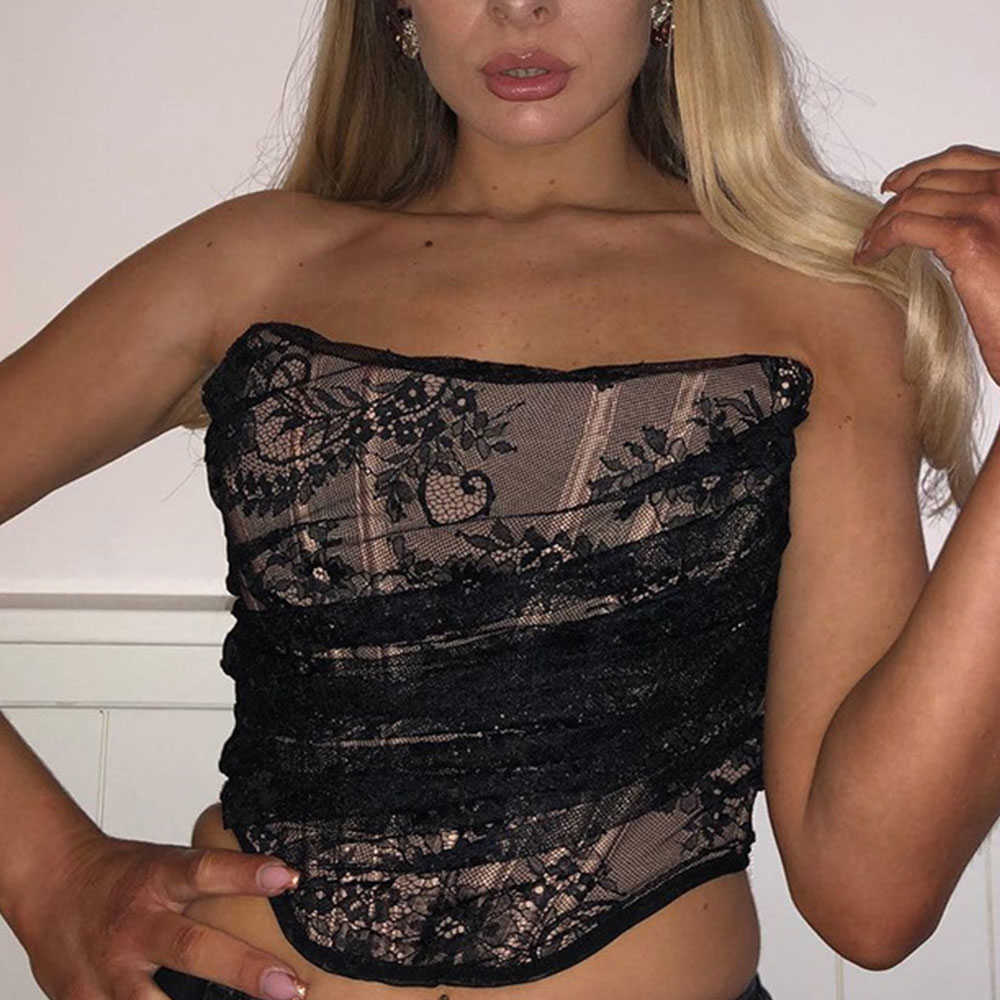 Sexy Lace Fish Bone Corset Elegant Tube Tops Women Summer Casual Sleeveless Tank Tops Party Club Cropped Tops Streetwear 210619wtt