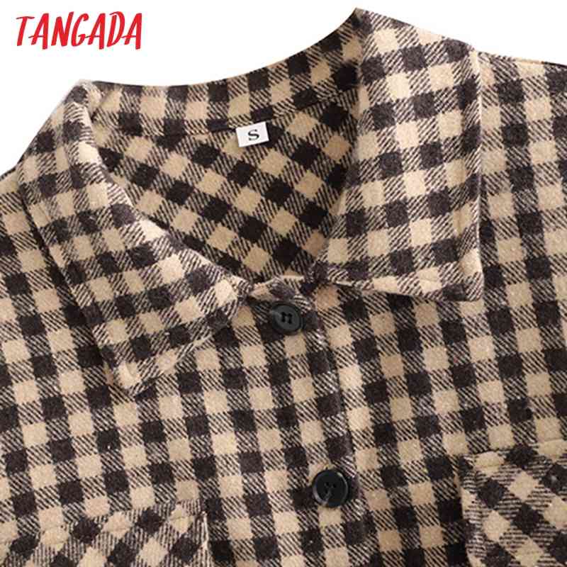 Women Plaid Jacket Turn Down Collar Ladies Long Sleeve Loose Oversize Boy Friend Coat QJ130 210416