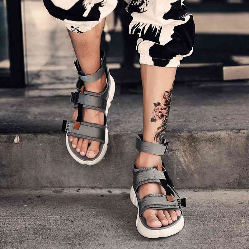 Fashion Summer Men Shoes Gladiator Sandals Open Toe Platform Beach Sandals Boots Rome Style Black Gray Canvas Sandals Drop Ship CX200616