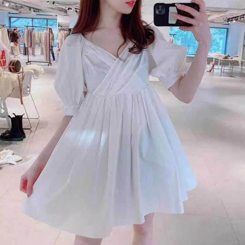 Fashion Sexy Chic Hollow Out Design Femme Robe Sweet Solid V Neck Puff Sleeve Woman Dress Spring Cute Fresh Dresses 210525, White
Fashion Sexy Chic Hollow Out Design Femme Robe Sweet Solid V Neck Puff Sleeve Woman Dress Spring Cute Fresh Dresses 210525, White