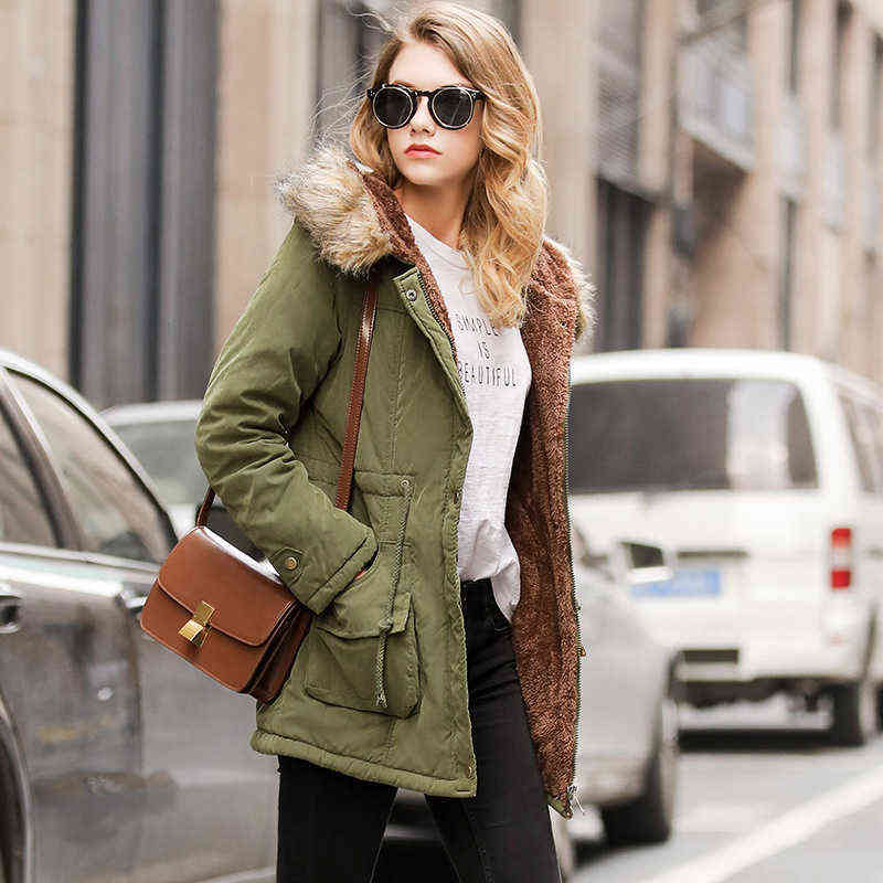 Fitaylor Winter Padded Coats Women Cotton Wadded Jacket Medium Long Parkas Thick Warm Hooded Quilt Snow Outwear Abrigos 211130