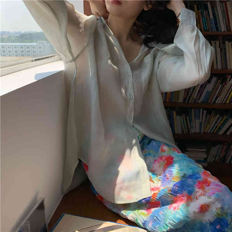 Korean Chic Solid Brief Fresh Loose Stylish Casual Streetwear Elegance Gentle Thin Tops Basic All Match Shirts 210421