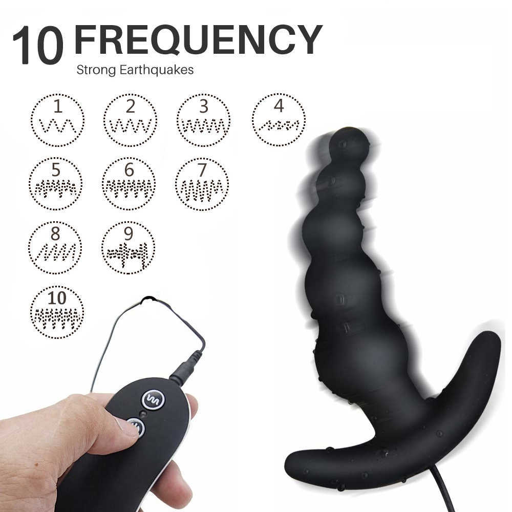 10 Frequency Vibrating Prostate Massager Anal Plug Vibrator Beads Butt Sex Toys Waterproof Powerful Wired For Men Couples 211015