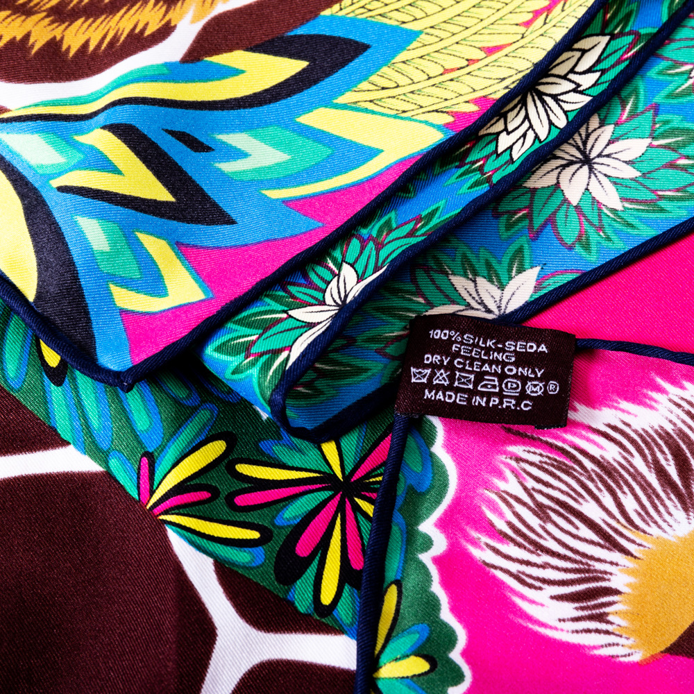90cm New Handmade Crimping Silk Scarf Women Twill Jungle Fawn Print Shawl Headscarf Handkerchief