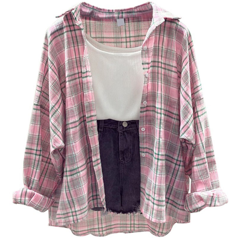 Design Fashion Plaid Women Tops and Blouses Female Casual Matching Color Long Sleeve Button Loose Plaid Shirt Top blusas mujer d