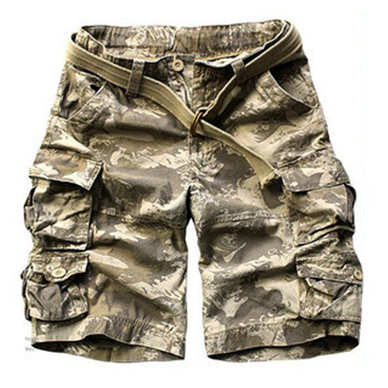 Summer Cargo Shorts Men Many Pocket Camouflage Half Trousers Short Casual Loose Camo Shorts Knee length With Belt Bermuda Male 210518
