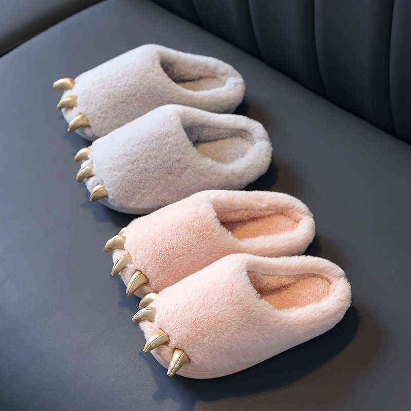 NXY Slippers China Indoor Bedroom Toy Flat Furry Animals Soft Animal Dinosaur Claws Nice Claw Cotton Cute Plush Slipper Kid 220127