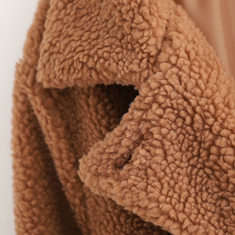 PUWD Casual Woman Oversized Brown Lambswoo Coat Fashion Ladies Winter Loose Warm Outerwear Female Chic Thick Pocket Jackets 210524