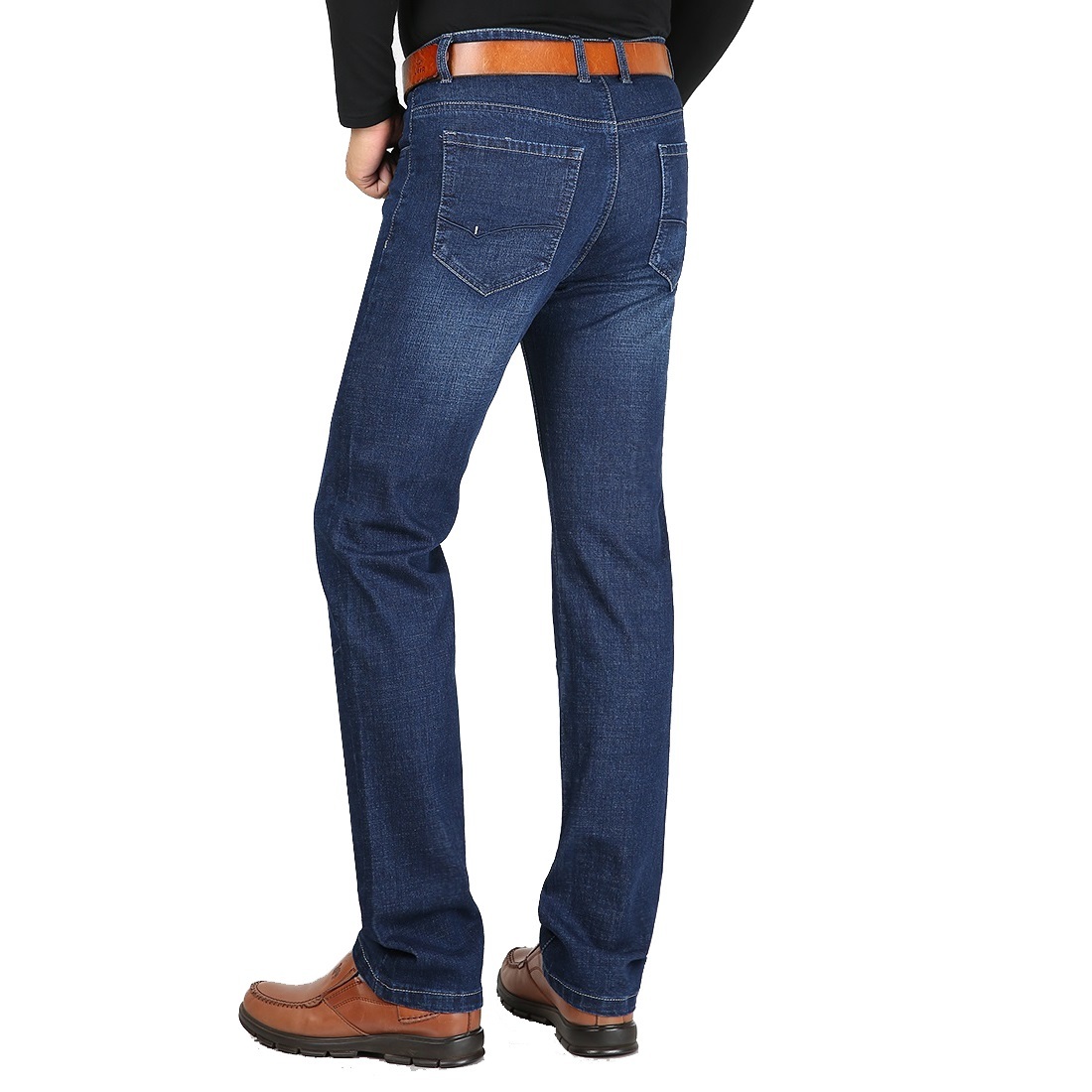 Men's Straight Cut Jeans Classic Business Style Stretch High Waist Jeans Vintage Denim Pant Retro Black Cowboy Trouser Male 210518