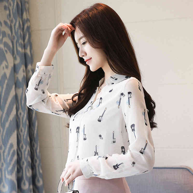 Fashion Elegant Long Sleeve Women Tops Autumn Loose Clothing V-neck Chiffon Slim Casual Blouses 5997 50 210510