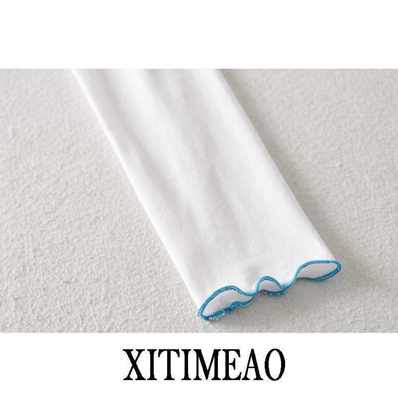 XITIMEAO Turtleneck Women White Cotton T-Shirt Blue Streetwear Tight Shirts Long Sleeve Tights High Waist Short 210602