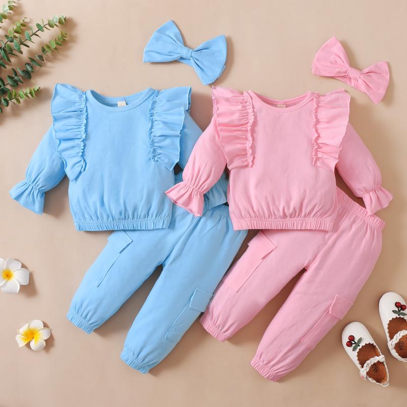 Clothing Sets 3PCS Baby Girls Autumn Outfits Ruffles Long Sleeve Solid T-shirt Tops+Pants +Headbands Suit 6M-4Y Kids Clothes Set, Pink
Clothing Sets 3PCS Baby Girls Autumn Outfits Ruffles Long Sleeve Solid T-shirt Tops+Pants +Headbands Suit 6M-4Y Kids Clothes Set, Pink