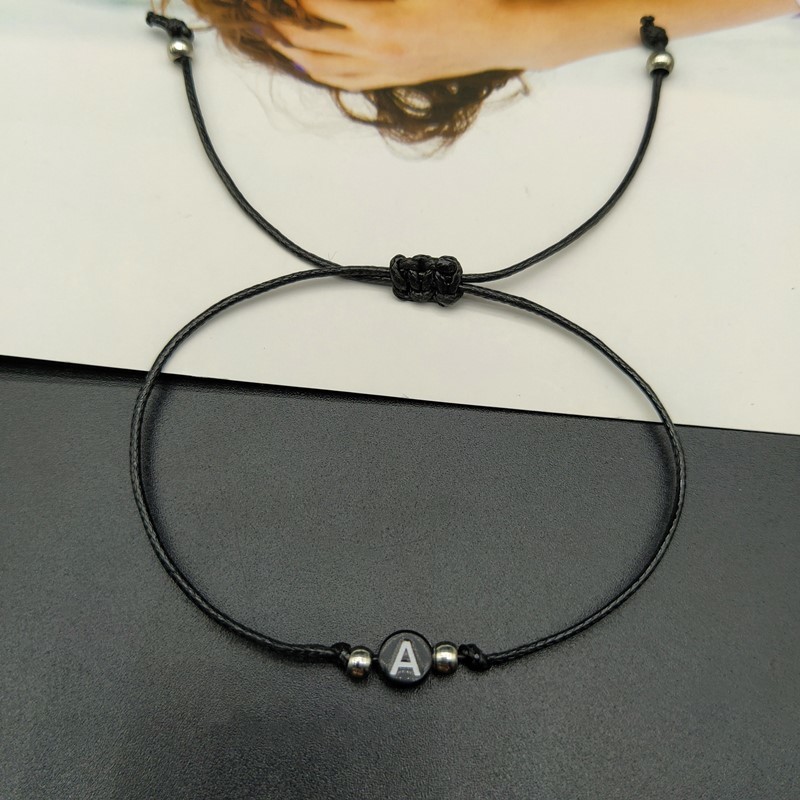 Handmade 26 Letter Bracelet Black Red Thread String Rope Women Men Initials Name Adjustable Bracelets Statement Couple Jewe