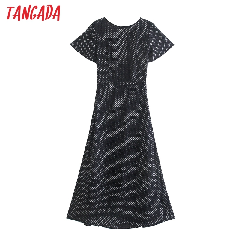 Fashion Women Dots Print Summer Shortsleeve High Street Ladies Midi Dress 4N23 210416