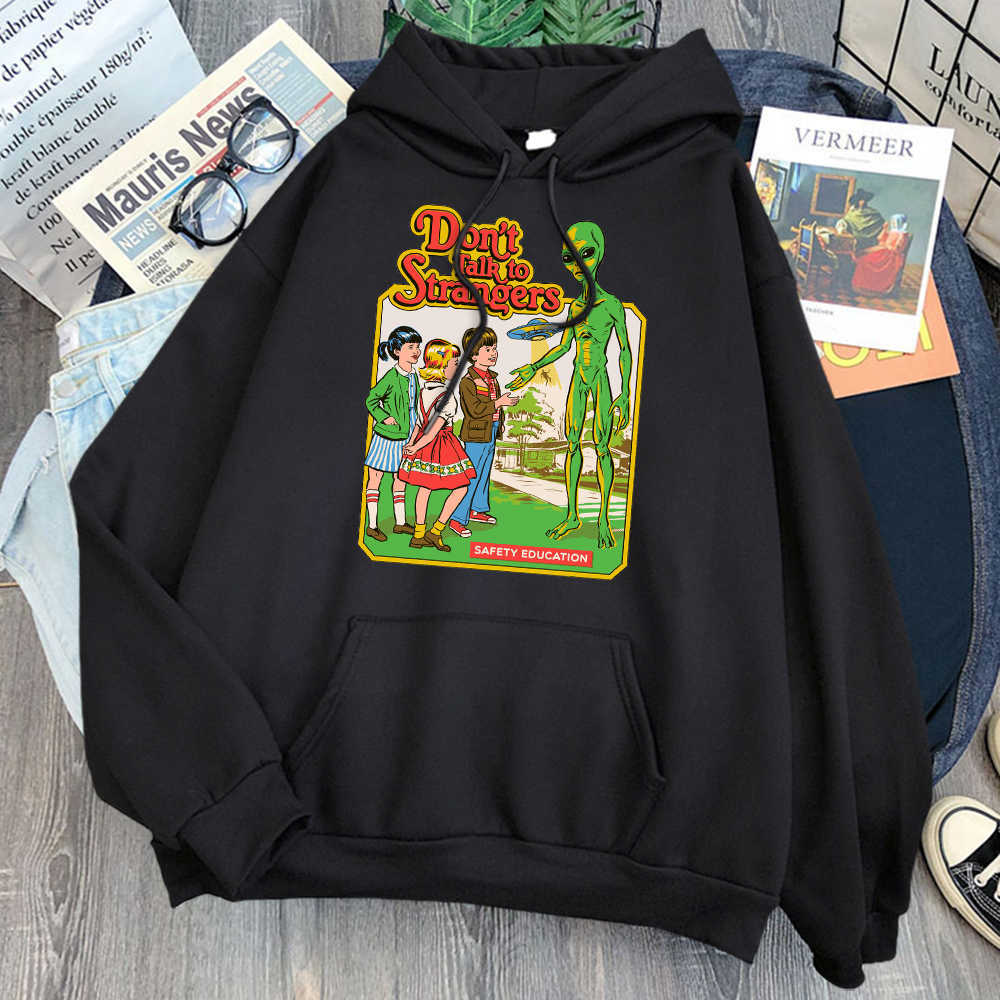 Don't Talk to Strangers Print Sweatshirts Man Casual Harajuku Fleece Hooded Clothing Woman Vintage Hoody Punk Hip Hop Sweatshirt H0909