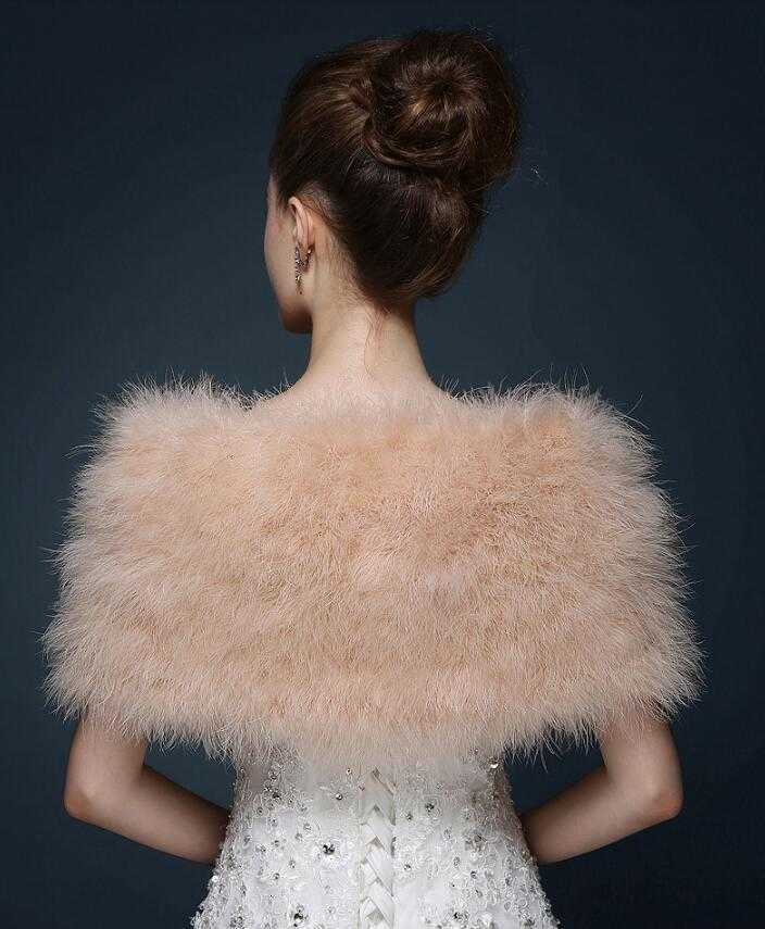 Wedding fur cape Luxurious ostrich feathers camel Fur Boleros wedding bride White ivory shrug bridal party shawls bolero X0722