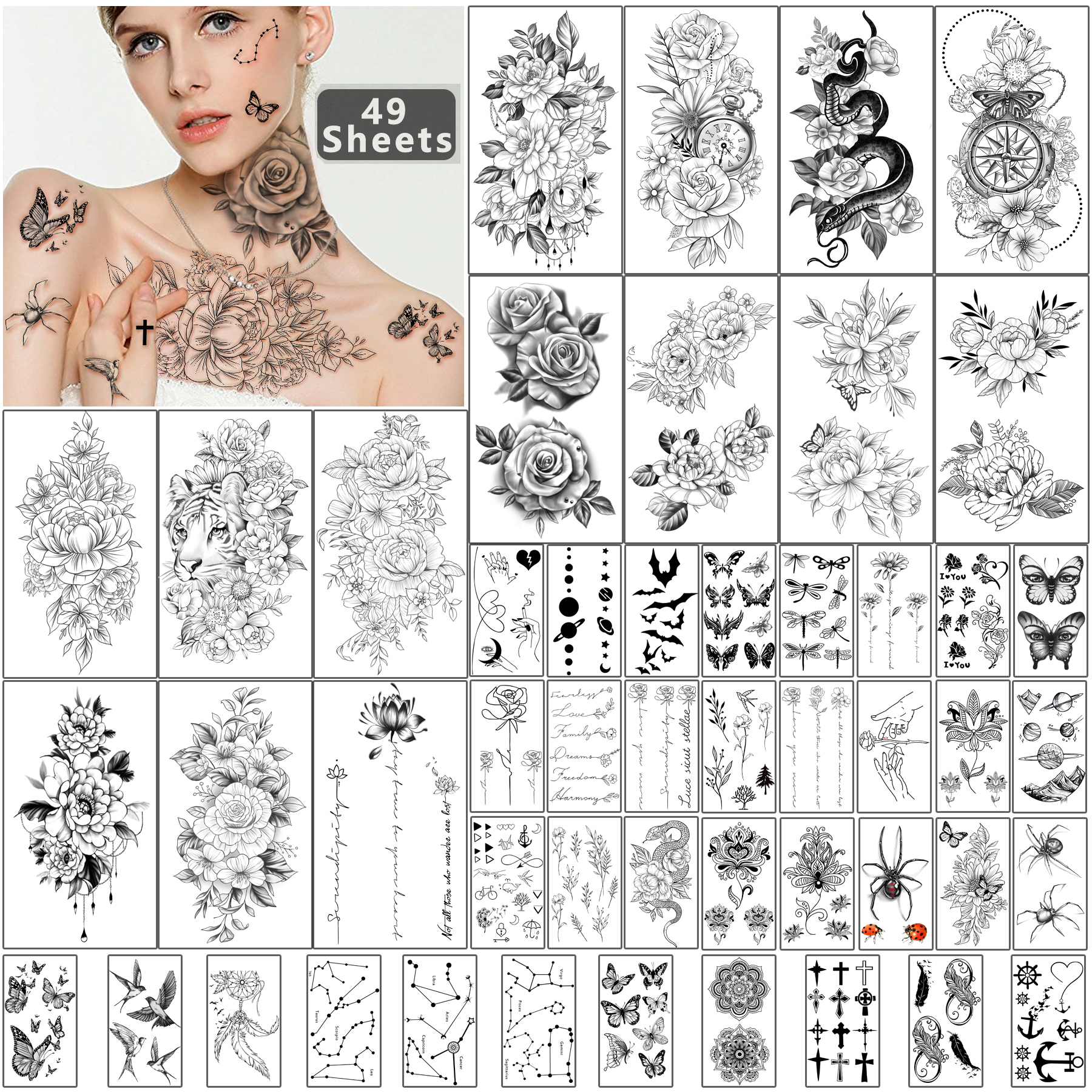 Metershine 49 Sheets Waterproof Temporary Fake Tattoo Stickers of Unique Imagery or Totem for Men Women Express Body Art
Metershine 49 Sheets Waterproof Temporary Fake Tattoo Stickers of Unique Imagery or Totem for Men Women Express Body Art
