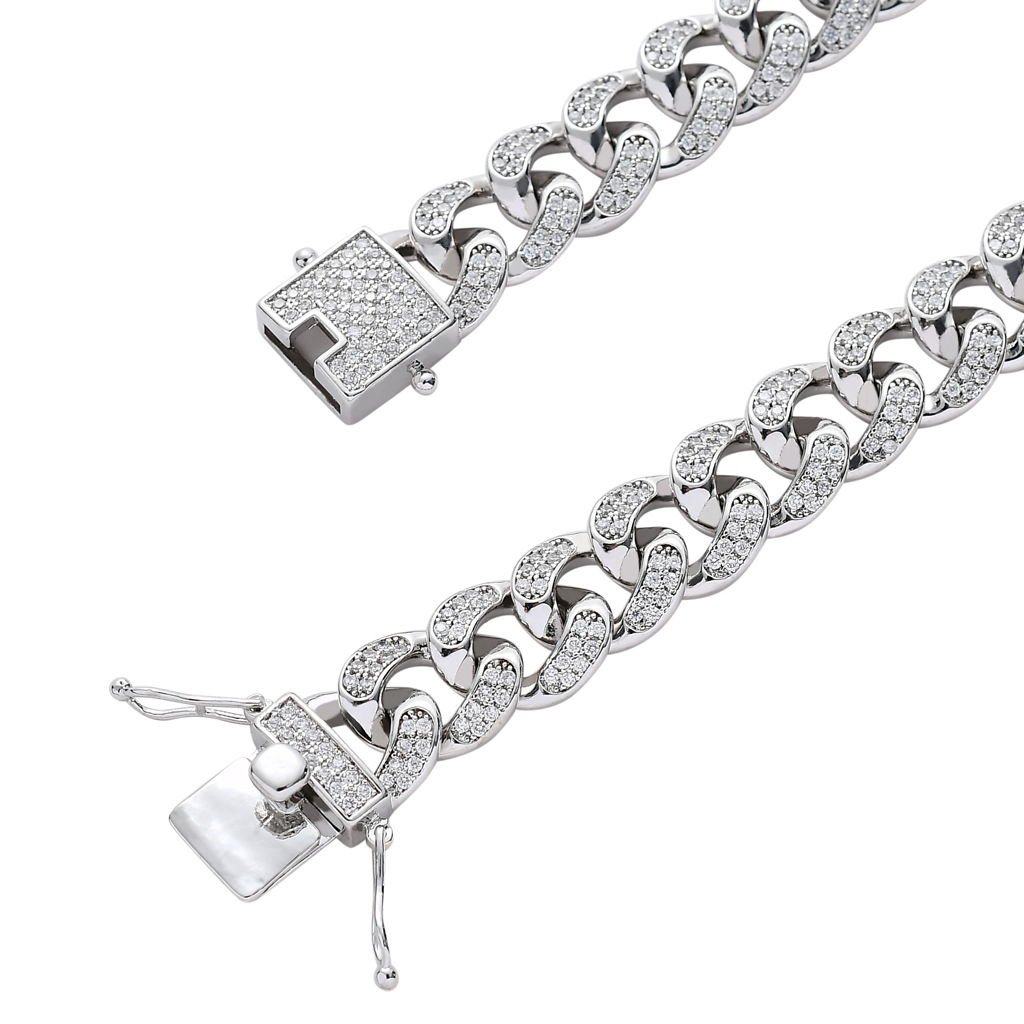 New Fashion Iced Out CZ Miami Cuban Link Chain Bracelet 18K Real Gold Hip hop Jewelry for Men Pulseira Cubic Zirconia Curb Wristband Bijoux punk Rock 