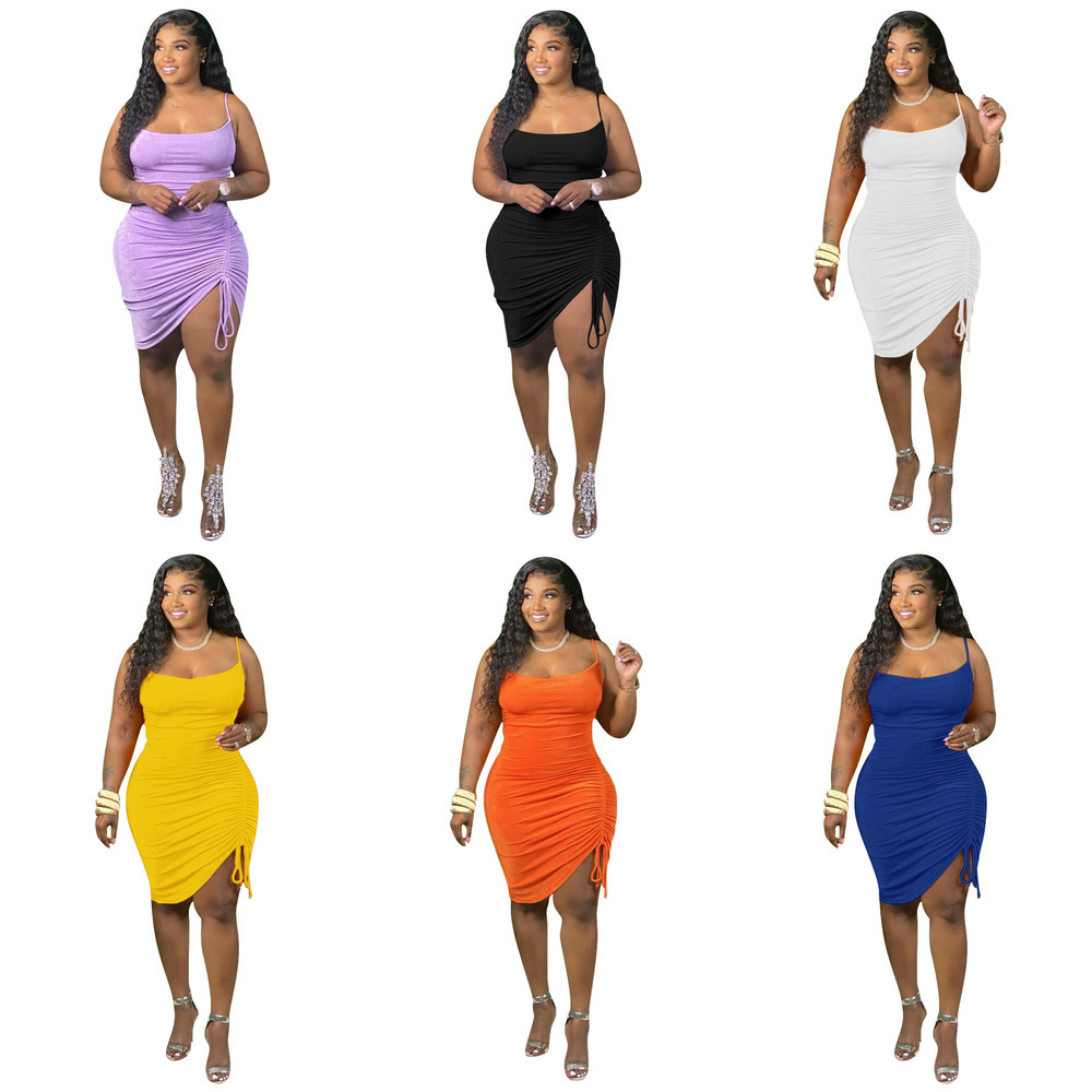 Summer Sexy Sling Sleeveless Women Casual Dresses Multi Color Drawstring Pleating Skirt Fashion Slim Dress Designers Clubwear, White;black
Summer Sexy Sling Sleeveless Women Casual Dresses Multi Color Drawstring Pleating Skirt Fashion Slim Dress Designers Clubwear, White;black
