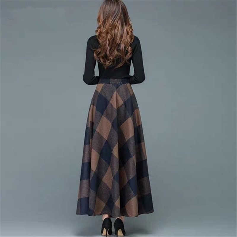 Vintage A-Line High Waist Woolen Skirts Autumn Winter Fashion Women's Wool Maxi Female Casual Long Streetwear 210621