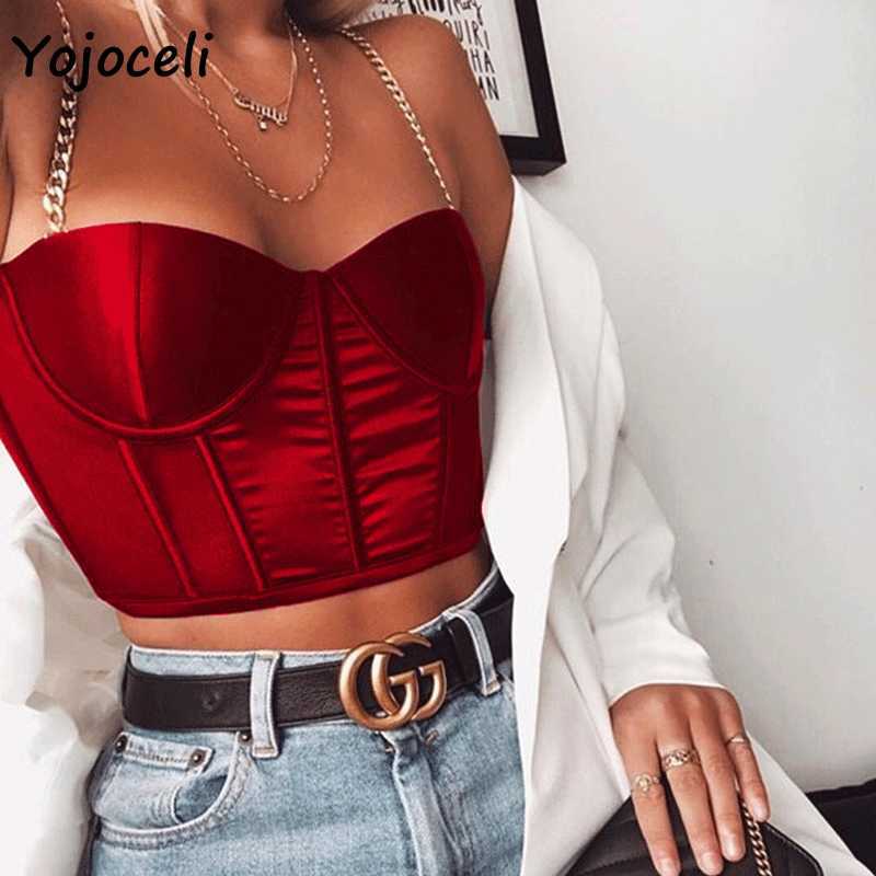 Yojoceli sexy party club chian camis top satin padded cropped all match vest 210609