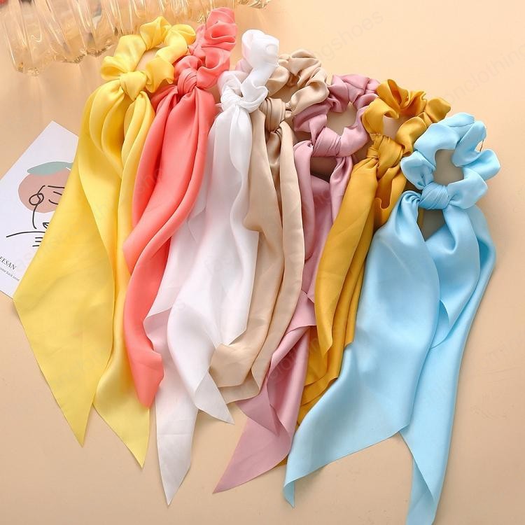 Hair Bands Accessories Vintage Satin Scrunchies Bow Hairband Ties ribbon Scrunchie Ponytail Holder Rubber Rope Decoration