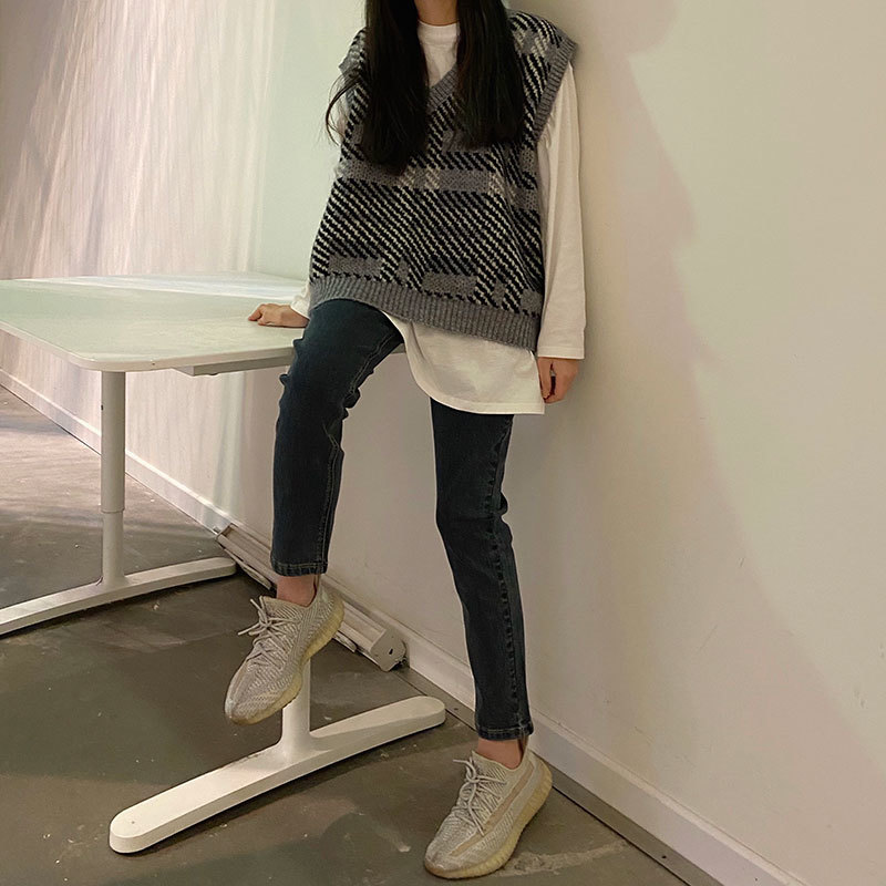 2Colors Spring and Autumn Harakuju knitted v neck twist plaid sweaters womens sweaters and pullovers womens (X1852) 210423