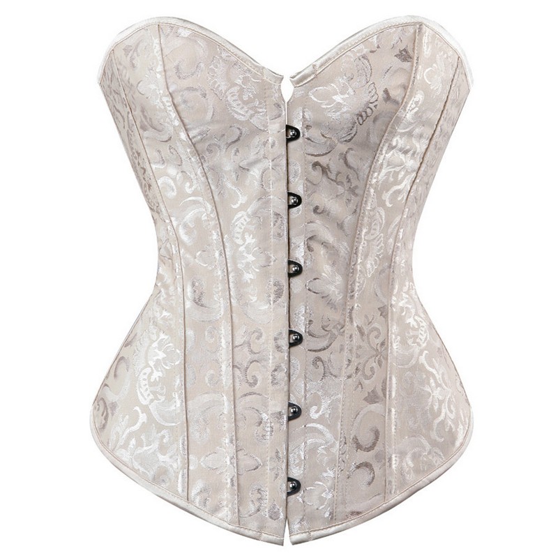 Women Jacquard 12pcs Plastic Boned Overbust White Bridal Corset Back Padded Lingerie Top Body Shaper Lace Up Corselet Plus Size XXS-6XL Pink White Red