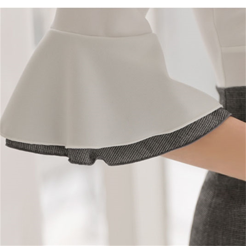 Women Patchwork Ruffles Button Deep V Neck Pencil Dresses High Waist 3/4 Butterfly Sleeve Slim Office Lady Zipper Dress D91121I 210416