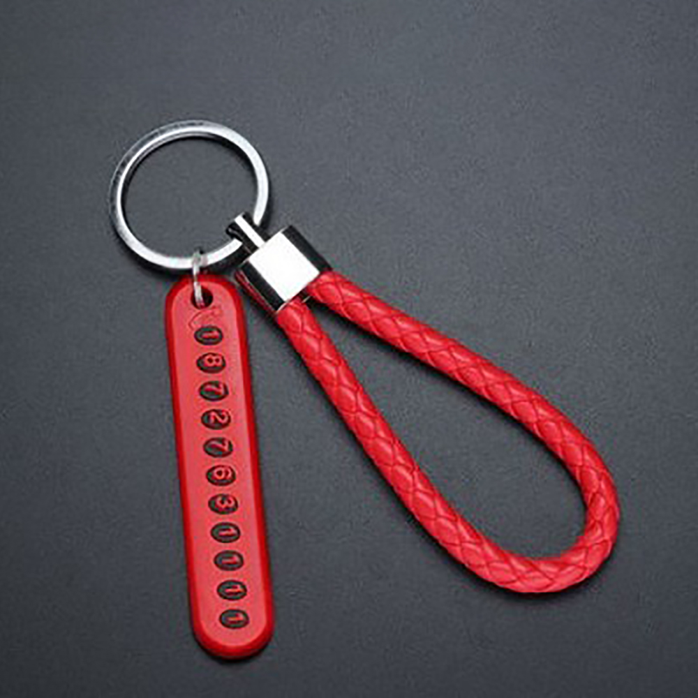 Anti-lost Car Keychain Phone Number Card Keyring Leather Bradied Rope Auto Vehicle Key Chain Holder Accessories Keyfob