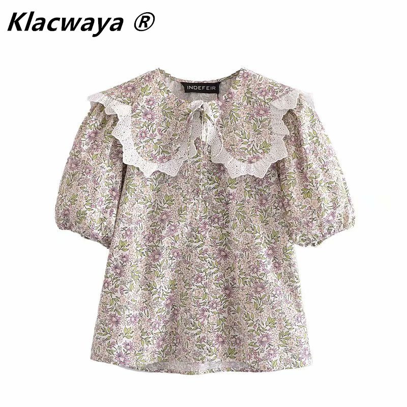 Women Fashionable Printed Small Round Lapel Puff Sleeve Shirt Sweet Floral Lace Trim Retro Blouse 210521, As shown
Women Fashionable Printed Small Round Lapel Puff Sleeve Shirt Sweet Floral Lace Trim Retro Blouse 210521, As shown