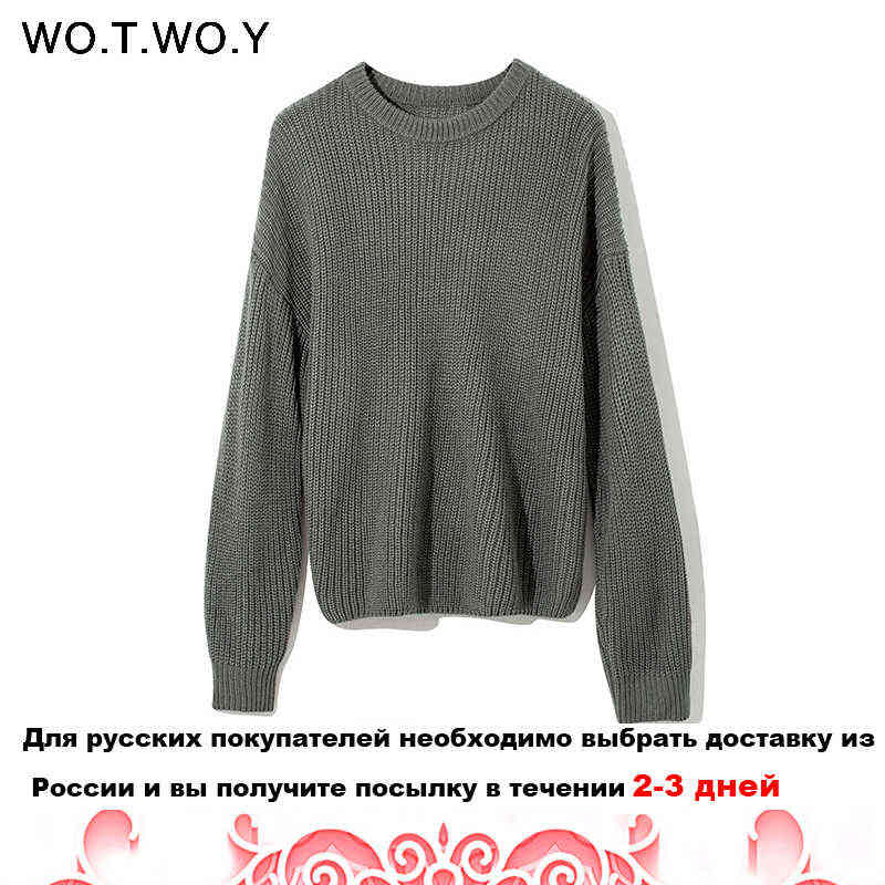 WOTWOY Elegant Autumn Oversized Sweater Women Solid Loose Knitted Sweaters Women Long Sleeve Pullover Female Jumper Cashmere 211109