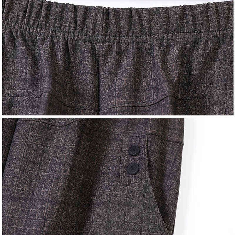 Plus size mother's straight trousers summer Casual elastic high waist harem pant Classic stripes loose breathable 211124Z