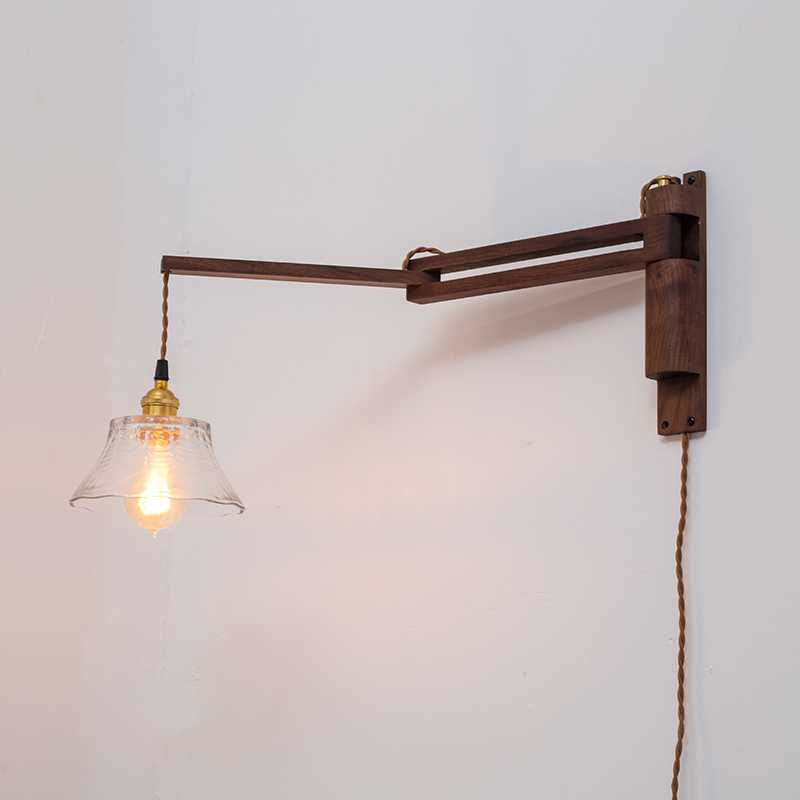 Black Walnut Vintage Japanese Wall Lamp Bedroom Corridor Study Retractable Mirror Front Light